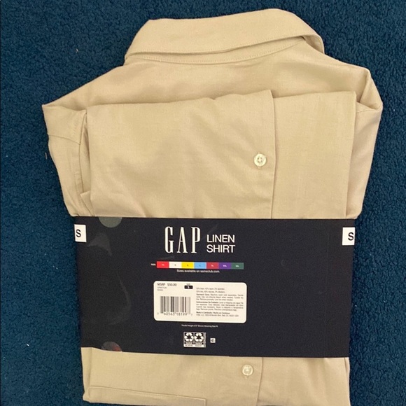 Gap Men's Size Small Linen Dress Shirt Short Sleeve Button-Up Khaki Relaxed - Picture 10 of 12
